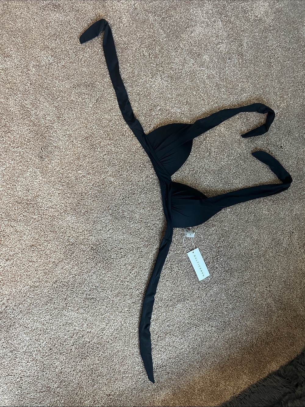 Baltic Born Black Halter Bikini Top with Tie Straps